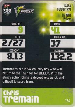 2014-15 Tap 'N' Play CA/BBL Cricket - Silver #176 Chris Tremain Back