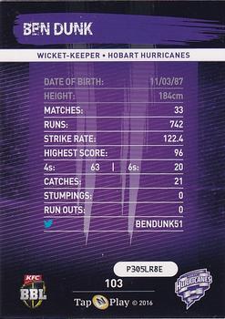2016-17 Tap 'N' Play CA/BBL Cricket - Silver #103 Ben Dunk Back