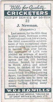 1928 Wills's Cricketers 2nd Series #32 John Newman Back