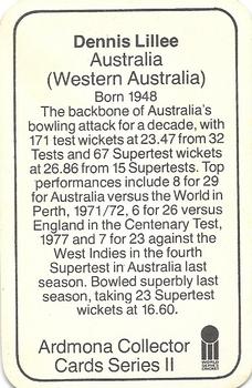 1979-80 Ardmona International Cricket #NNO Dennis Lillee Back