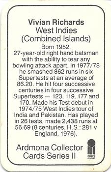 1979-80 Ardmona International Cricket #NNO Vivian Richards Back