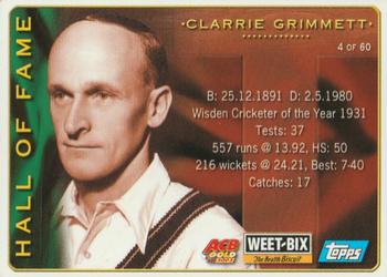 2001-02 Topps ACB Gold Weet-Bix Cricketers #4 / 49 Clarrie Grimmett / Colin Miller Front