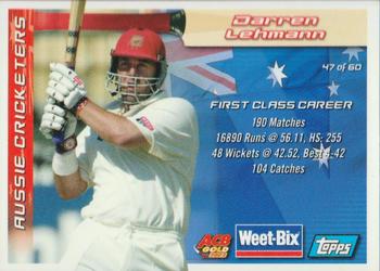 2001-02 Topps ACB Gold Weet-Bix Cricketers #22 / 47 Arthur Morris / Darren Lehmann Back