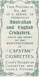 1907 Wills's Capstan Cigarettes Prominent Australian and English Cricketers #40 Fred Huish Back