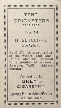 1932 Godfrey Phillips Test Cricketers #14 Herbert Sutcliffe Back