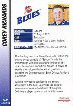 1998-99 New South Wales Blues #19 Corey Richards Back