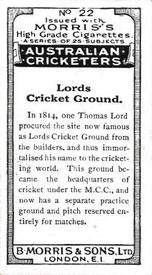 1925 Morris's Australian Cricketers #22 Lords Cricket Ground Back