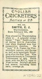 1926 British American Tobacco English Cricketers New Zealand Issue #22 Tiger Smith Back