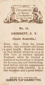 1926 R & J Hill Caricatures Of Famous Cricketers #11 Clarrie Grimmett Back