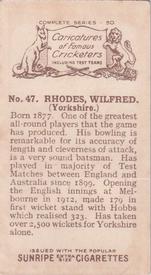 1926 R & J Hill Caricatures Of Famous Cricketers #47 Wilfred Rhodes Back