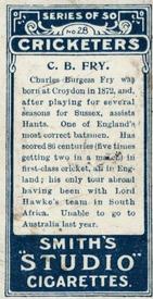 1912 F & J Smith Series Of 50 Cricketers #28 Charles Fry Back