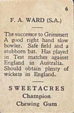 1938 Sweetacres Cricketers Caricatures #6 Frank Ward Back