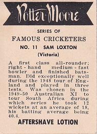 1951 Potter & Moore Australian Famous Cricketers #11 Sam Loxton Back