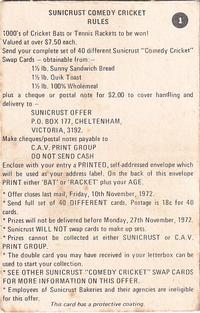 1972 Sunicrust Comedy Cricket #1 Straight Drive Back
