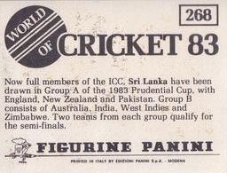 1983 Panini World Of Cricket Stickers #268 Sri Lanka Back