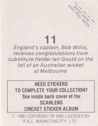 1983 Scanlens Cricket Stickers #11 Bob Willis / Ian Gould Back