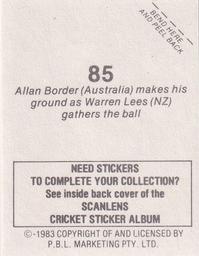 1983 Scanlens Cricket Stickers #85 Allan Border / Warren Lees Back