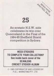 1985 Scanlens Cricket Stickers #25 New South Wales Back