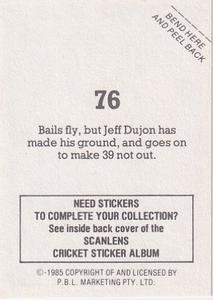 1985 Scanlens Cricket Stickers #76 Jeff Dujon Back