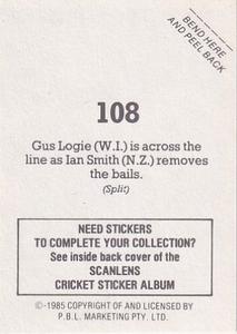 1985 Scanlens Cricket Stickers #108 Gus Logie / Ian Smith Back