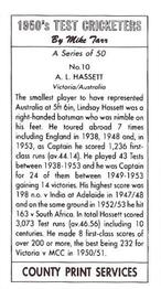 1992 County Print Services 1950's Test Cricketers #10 Lindsay Hassett Back