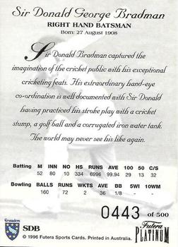 1996 Futera Limited Edition Sir Donald Bradman #SDB Don Bradman Back