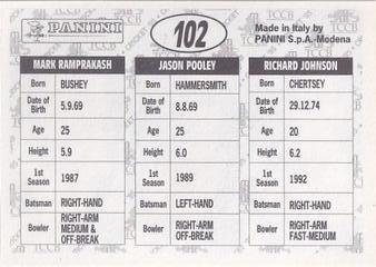 1995 Panini Cricket Stickers #102 Richard Johnson / Jason Pooley / Mark Ramprakash Back