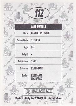1995 Panini Cricket Stickers #112 Anil Kumble Back