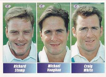 1995 Panini Cricket Stickers #166 Richard Stemp / Michael Vaughan / Craig White Front