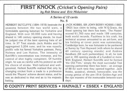 1994 County Print Services First Knock (Cricket Opening Pairs) #5 J.B. Hobbs / H. Sutcliffe Back