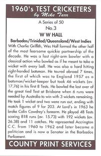 1992 County Print Services 1960's Test Cricketers #3 Wes Hall Back