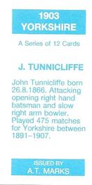 1990 A.T. Marks 1903 Yorkshire Cricketers #NNO John Tunnicliffe Back