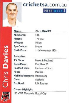 2000-01 South Australia Redbacks #NNO Chris Davies Back