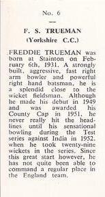 1958 National Spastics Society Famous County Cricketers #6 Fred Trueman Back