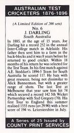 1989 County Print Services Australian Test Cricketers 1876-1896 #6 Joe Darling Back