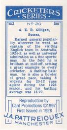 1997 Card Promotions 1926 J.A.Pattreiouex Cricketers (reprint)) #20 Arthur Gilligan Back