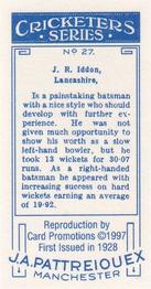 1997 Card Promotions 1926 J.A.Pattreiouex Cricketers (reprint)) #27 Jack Iddon Back