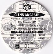 1995 Crown & Andrews Cricket Test Series & Sheffield Shield POG Pack Milk Caps - Gold Foil Parallel #C18 Glenn McGrath Back