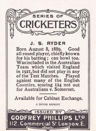 1980 Dover/Constable Publications Classic Cricket Cards (Reprint) #10-c Jack Ryder Back