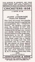 1980 Dover/Constable Publications Classic Cricket Cards (Reprint) #15 James Langridge Back
