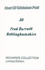 1990 Richards Collection Host Of Cricketers Past #36 Fred Barratt Back