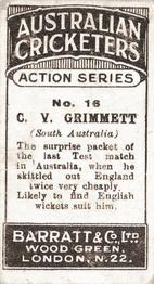 1926 Barratt & Co Australian Cricketers #16 Clarrie Grimmett Back