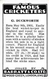 1932 Barratt & Co Famous Cricketers #NNO George Duckworth Back