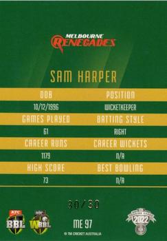 2022-23 TLA Traders Cricket Australia - Mojo Emerald #ME097 Sam Harper Back