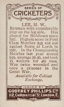 1923-25 Godfrey Phillips Cricketers #77 Harry Lee Back