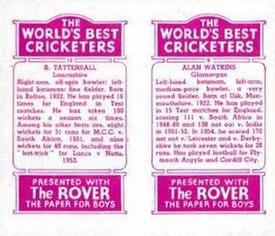 1956 D.C.Thomson The World's Best Cricketers (Rover) Paired #9-12 Alan Watkins / Roy Tattersall Back