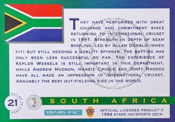 1994 Sportsdeck Mandela Trophy #21 South Africa Team Back