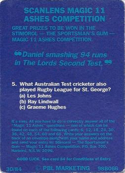 1989-90 Scanlens Stimorol Cricket #30 1989 Aussies vs England Ashes Action Back