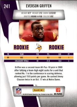 2010 Panini Prestige #241 Everson Griffen Back