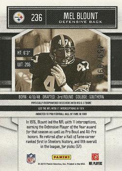 2010 Panini Classics #236 Mel Blount Back